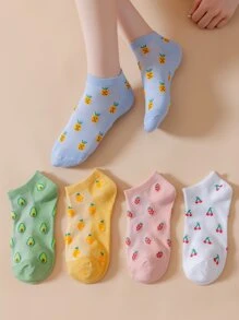 5pairs Fruit Pattern Ankle Socks - Multicolor - View 3