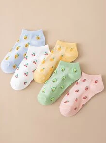5pairs Fruit Pattern Ankle Socks - Multicolor - View 4