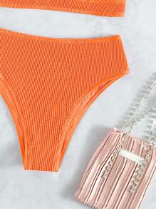 Plain Textured Bikini For Summer Beach - Orange - View 4