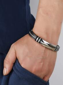 1 chiếc Vòng tay silicon phong cách Châu Âu & Mỹ mới cho nam bằng thép titan khắc trơn, thích hợp để đeo hàng ngày và làm quà tặng cho bạn bè và gia đình - màu đen - Xem 1