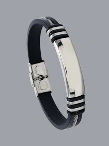 1 chiếc Vòng tay silicon phong cách Châu Âu & Mỹ mới cho nam bằng thép titan khắc trơn, thích hợp để đeo hàng ngày và làm quà tặng cho bạn bè và gia đình - màu đen - Xem 3