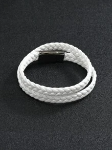 時尚流行男士編織細節手鍊PU適合珠寶禮物和時尚外觀 - 白色 - 查看 3