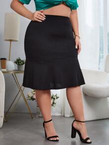 SHEIN SXY Váy Plus Size Viên lá sen màu trơn Thanh lịch - màu đen - Xem 1