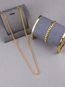 2 chiếc vòng cổ & vòng tay dây chuyền sang trọng sành điệu cho nam - Vàng - Xem 1