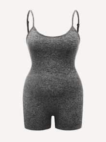 SHEIN EZwear Jumpsuits Plus Size màu trơn Giải trí - Xám - Xem 1
