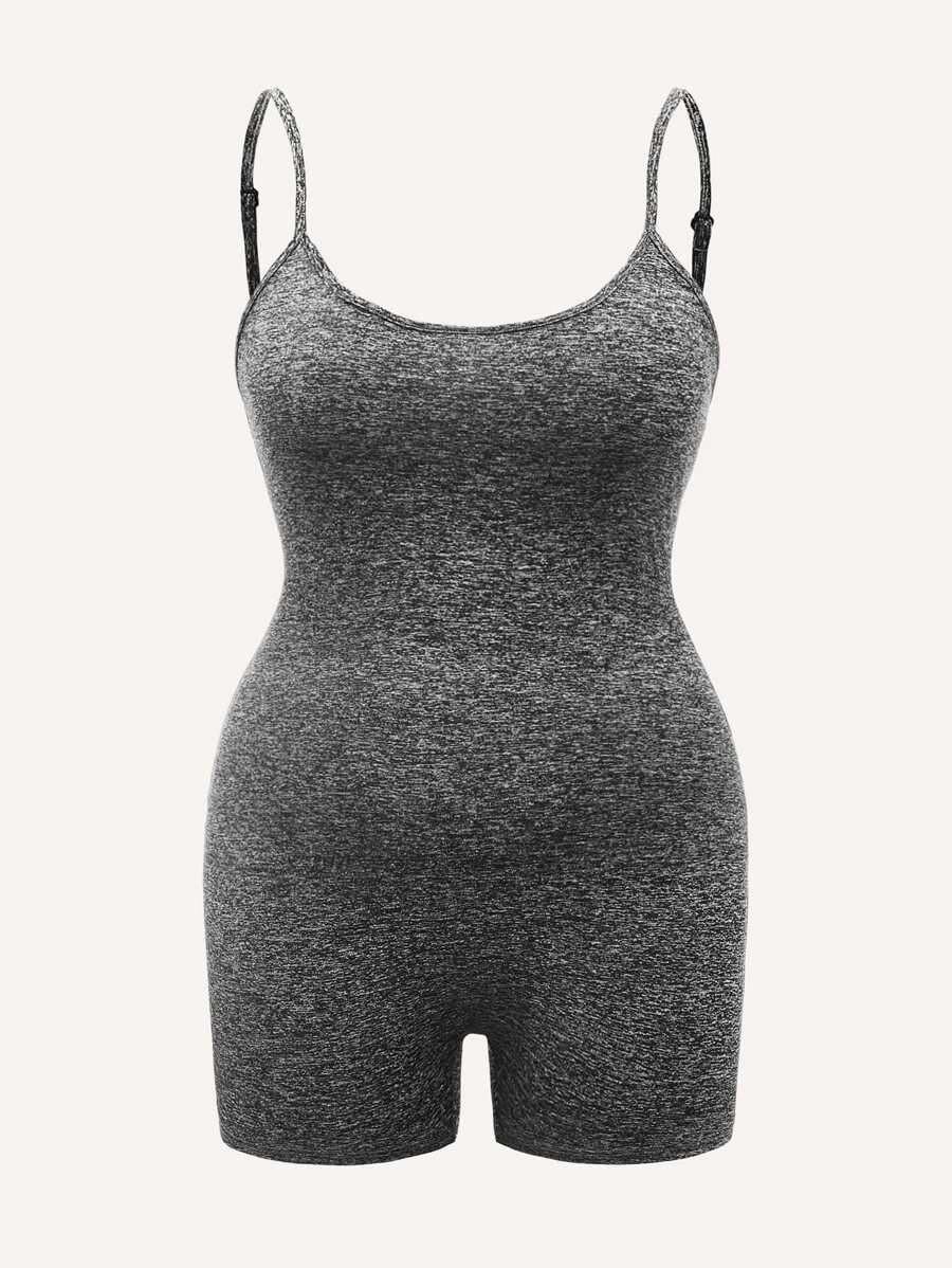 SHEIN EZwear Jumpsuits Plus Size màu trơn Giải trí - Xám - Xem 1