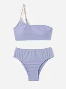 SHEIN 青少年女孩链式单肩比基尼套装夏季海滩