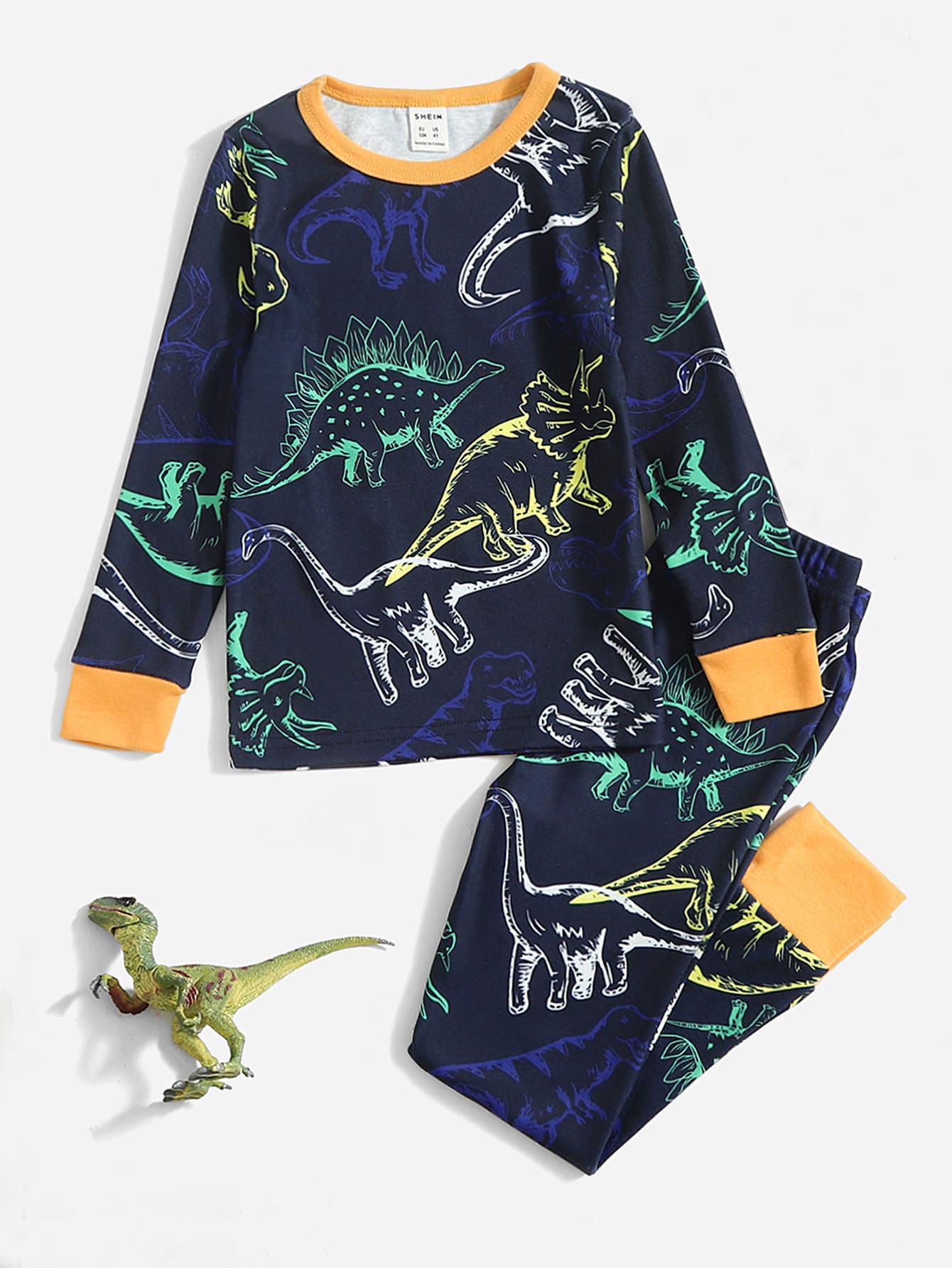 Toddler Boys Dinosaur Print Snug Fit PJ Set - Navy Blue - View 1