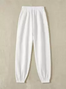 RueChic Pantalones deportivos unicolor de cintura elástica - Blanco - Ver 2