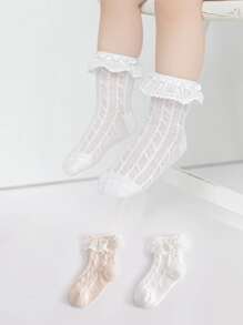 2pairs Baby Lace Decor Socks - Multicolor - View 2