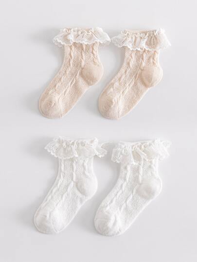 2雙嬰兒蕾絲裝飾襪子