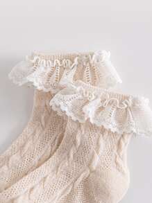 2pairs Baby Lace Decor Socks - Multicolor - View 6
