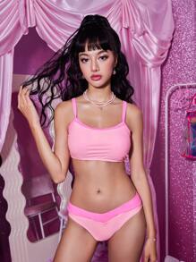 ROMWE Contrast Binding V Waist Bikini - Pink - View 1
