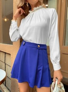 Pleated Detail High Waist Skort - Blue - View 1
