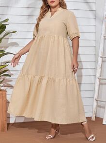 Mulvari Vestido smock de cuadros de cuello de muesca bajo con fruncido - Amarillo - Ver 3