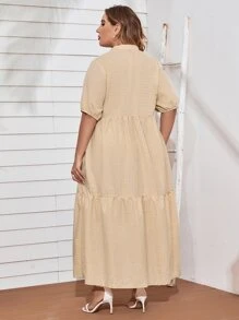 Mulvari Vestido smock de cuadros de cuello de muesca bajo con fruncido - Amarillo - Ver 2