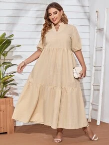 Mulvari Vestido smock de cuadros de cuello de muesca bajo con fruncido - Amarillo - Ver 1