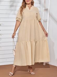 Mulvari Vestido smock de cuadros de cuello de muesca bajo con fruncido - Amarillo - Ver 4