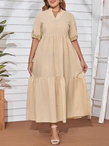 Mulvari Vestido smock de cuadros de cuello de muesca bajo con fruncido - Amarillo - Ver 6