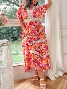 Mulvari Plus Floral Print Guipure Lace Dress - Multicolor - View 1