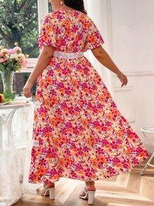 Mulvari Plus Floral Print Guipure Lace Dress - Multicolor - View 2