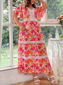 Mulvari Plus Floral Print Guipure Lace Dress - Multicolor - View 4