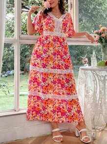 Mulvari Plus Floral Print Guipure Lace Dress - Multicolor - View 5