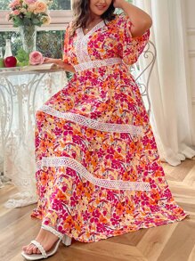 Mulvari Plus Floral Print Guipure Lace Dress - Multicolor - View 6