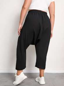Pantalones harem unicolor con bolsillo oblicuo - Negro - Ver 2