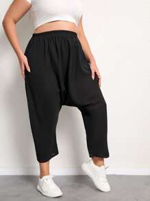 Pantalones harem unicolor con bolsillo oblicuo - Negro - Ver 4