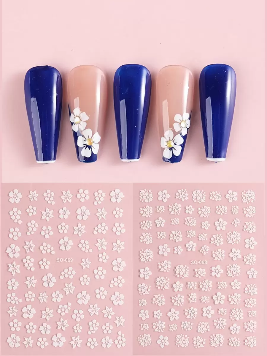 FULL BEAUTY 2sheets Flower Pattern Nail Art Sticker Nail Stickers DIY - White - View 1