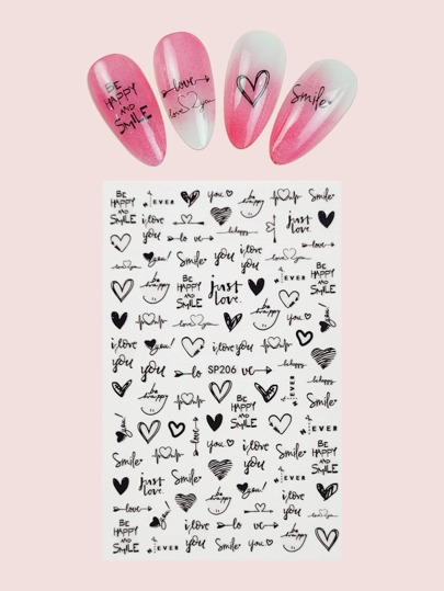 1sheet Heart & Letter Graphic Nail Art Sticker Nail Stickers