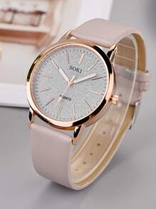 SOKI 1 pieza brillante Reloj cuarzo puntero redondo de esfera & 1 pieza Pulsera - Gris - Ver 5