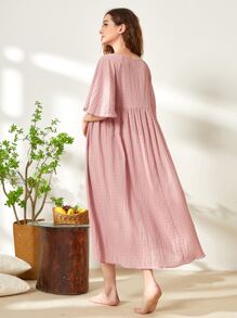 SHEIN Unity Vestido de dormir con textura de manga raglán - Rosa vieja - Ver 2