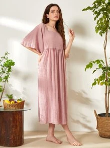 SHEIN Unity Vestido de dormir con textura de manga raglán - Rosa vieja - Ver 4