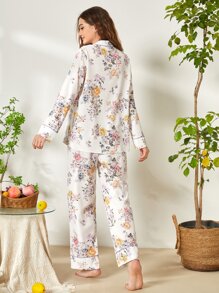 SHEIN Unity Floral Print Piping Trim PJ Set - Multicolor - View 2