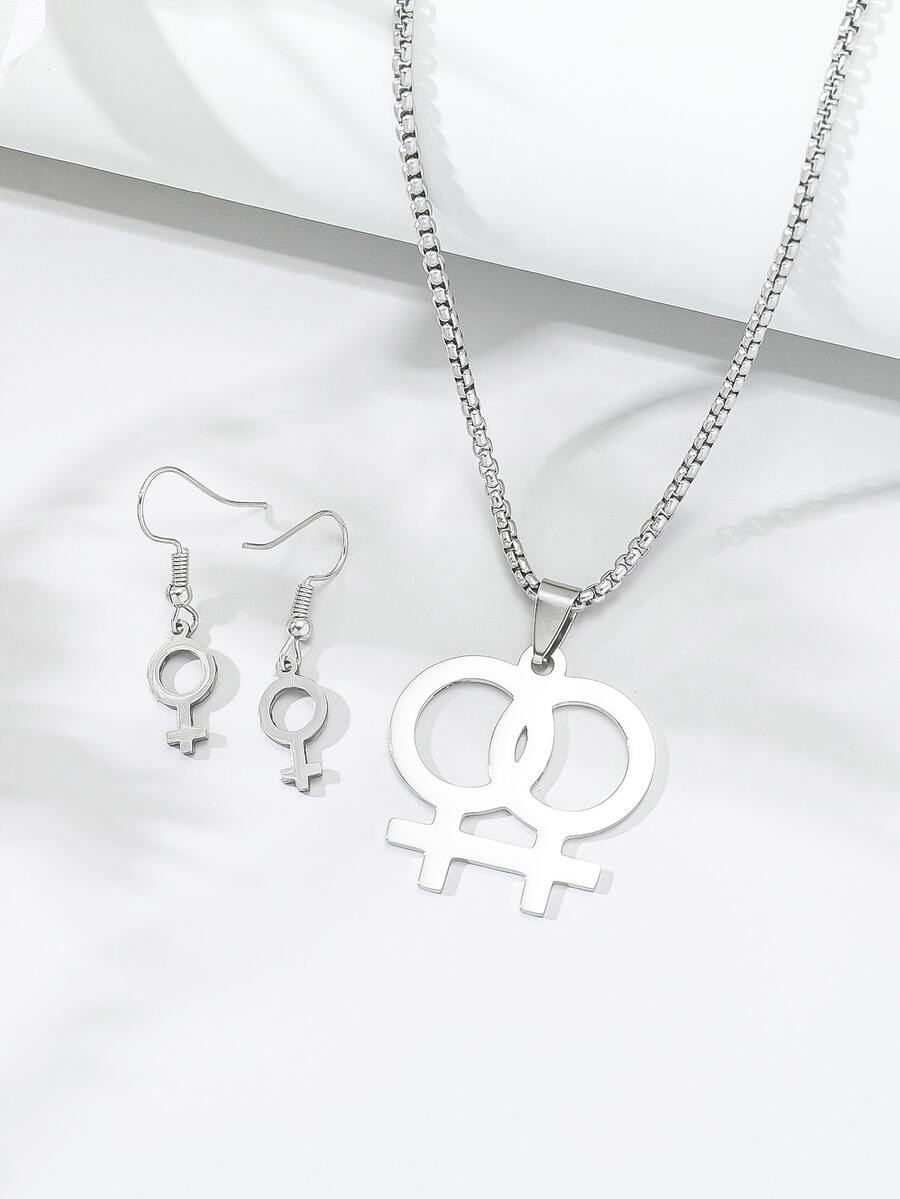 Hombres 3 piezas Set joya símbolo con diseño - Plateado - Ver 1