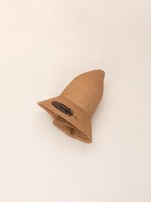 Girls Feather Embroidered Sun Hat - Khaki - View 3