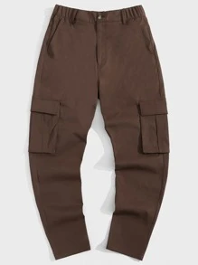Manfinity RebelGame Men Flap Pocket Side Cargo Trousers - Chocolate Brown - View 1