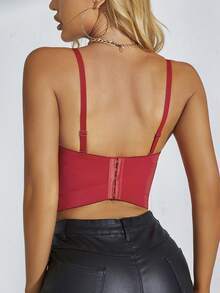 Top con corsé de tirantes con cuenta de perla bustier - Rojo - View 2