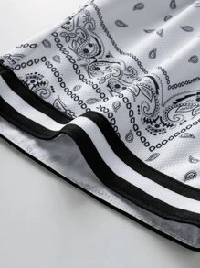 Men Letter & Paisley Scarf Print Drawstring Waist Sports Set - Black and White - View 5