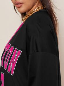 SHEIN Coolane Áo thun Plus size Khối Màu Lá thư Giải trí - Nhiều màu - Xem 5