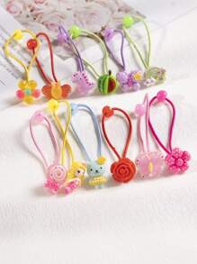 20 Peças Scrunchies de Cabelo de Resina com Desenhos Variados de Flores, Borboletas e Animais em Estilo Cartoon para Meninas