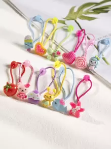 20 Peças Scrunchies de Cabelo de Resina com Desenhos Variados de Flores, Borboletas e Animais em Estilo Cartoon para Meninas