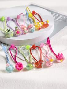 20 Peças Scrunchies de Cabelo de Resina com Desenhos Variados de Flores, Borboletas e Animais em Estilo Cartoon para Meninas