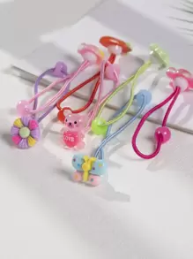 20 Peças Scrunchies de Cabelo de Resina com Desenhos Variados de Flores, Borboletas e Animais em Estilo Cartoon para Meninas