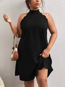 SHEIN Frenchy Plus Scallop Trim Halter Neck Tunic Dress,Graduation Dress