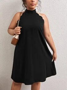 SHEIN Frenchy Plus Scallop Trim Halter Neck Tunic Dress,Graduation Dress