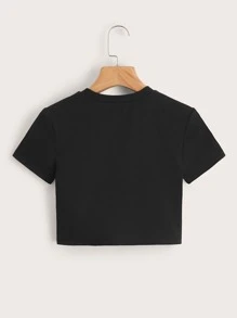 SHEIN Qutie Slogan & Cherry Graphic Crop T-Shirt - Black - View 2