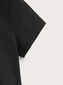 SHEIN Qutie Slogan & Cherry Graphic Crop T-Shirt - Black - View 3